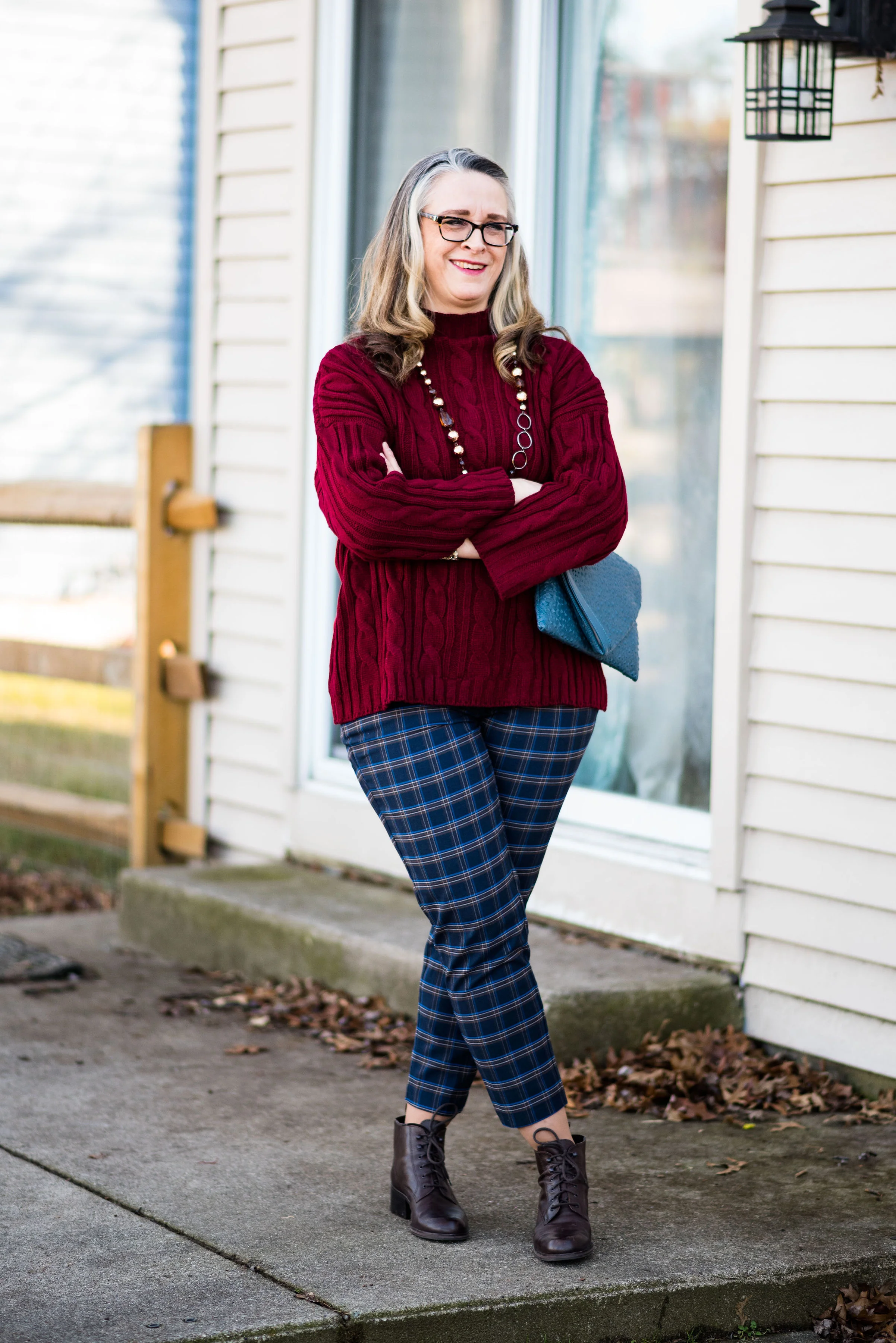 Plaid pants with sweater discount